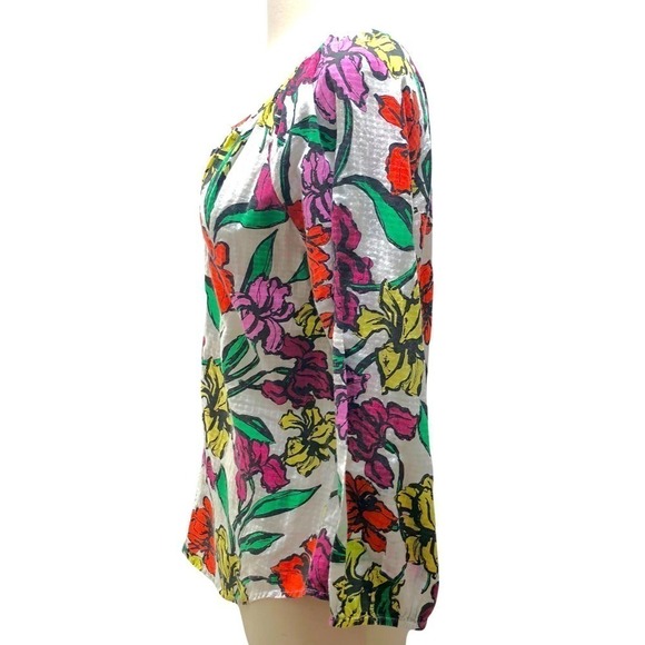 Roller Rabbit Jorales Lucy Top Iris Floral Red Purple Yellow Green SMALL NWT - Picture 3 of 13